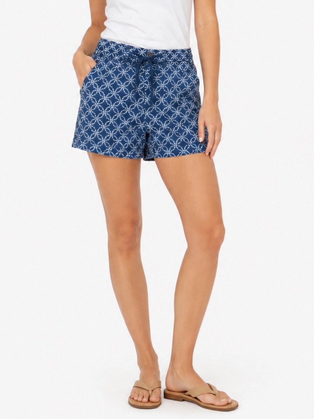 Lauren Jeans Co Preppy Cotton Shorts Size 2 Blue White Geometric Coastal Preppy